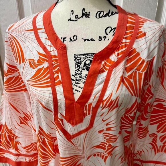 J.CREW TROPICAL PREPPY TUNIC MINI DRESS 3/4 SLEEVE FLORAL BOHO 70’ STYLE SZ M - Picture 3 of 13